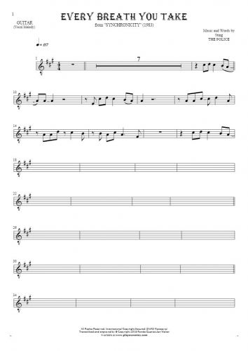 Every Breath You Take - Notes for guitar - melody line