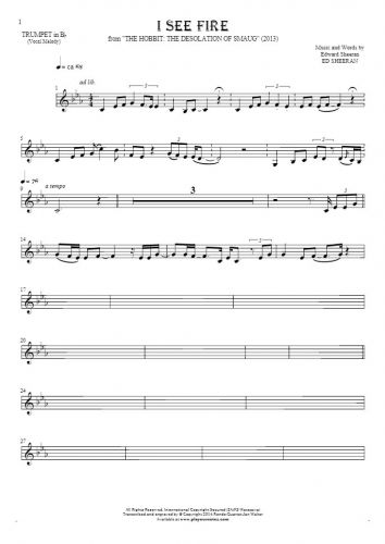 I See Fire - Notes for trumpet - melody line