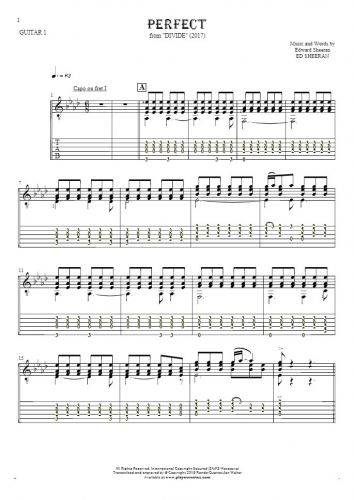 Perfect - Notes and tablature for guitar - guitar 1 part