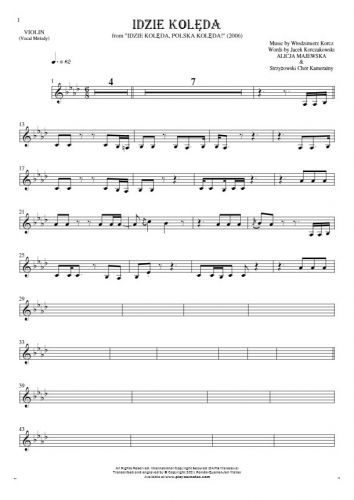 Idzie kolęda - Notes for violin - melody line
