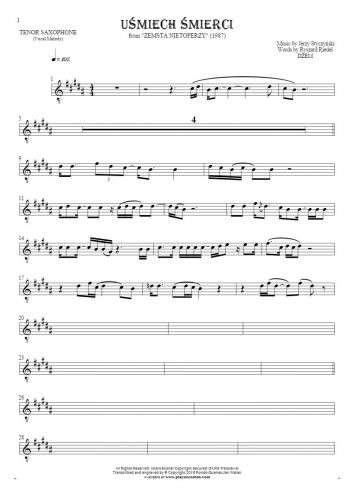 Smile of Death - Notes for tenor saxophone - melody line