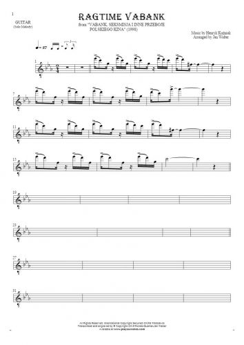 Ragtime Vabank - Notes for guitar - melody line