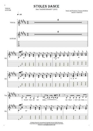 Stolen Dance - Notes, tablature and lyrics for vocal and guitar