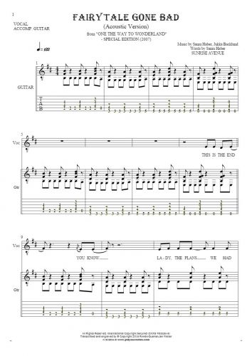 Fairytale Gone Bad (Acoustic Version) - Notes, tablature and lyrics for vocal with guitar accompaniment