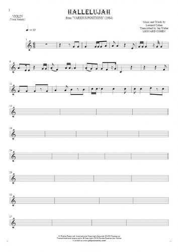 Hallelujah - Noten für Geige - Melodielinie