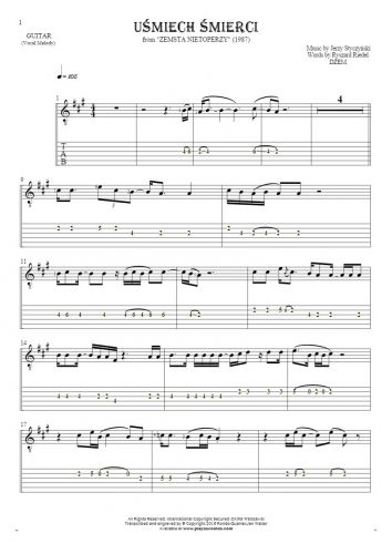 Smile of Death - Notes and tablature for guitar - melody line