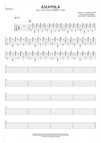 Amapola - Tablature (rhythm. values) for guitar - guitar 2 part