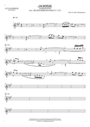 Janosik - Führende Motiv - Noten für Alt Saxophon - Melodielinie