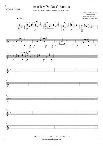 Mary's Boy Child - Notes for guitar - accompaniment
