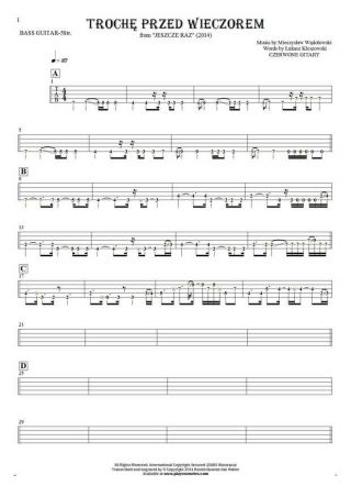 Trochę przed wieczorem - Tablature (rhythm values) for bass guitar (5-str.)