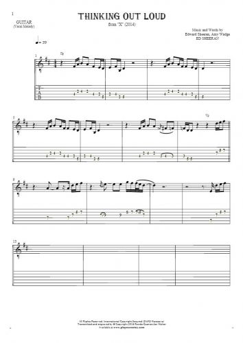 Thinking Out Loud - Notes and tablature for guitar - melody line