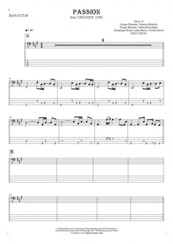 Passion - Notes and tablature for bass guitar