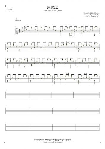 Muse - Tablature (rhythm. values) for guitar solo (fingerstyle)