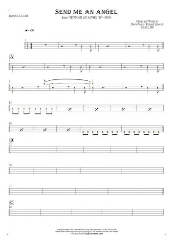 Send Me An Angel - Tablature (rhythm values) for bass guitar