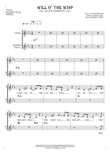 Will O' The Wisp - Notes, lyrics and chords for vocal with accompaniment