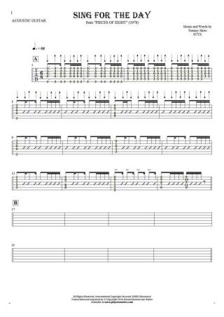 Sing for the Day - Tablature (rhythm values) for guitar