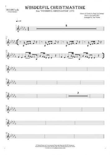 Wonderful Christmastime - Notes for trumpet - melody line