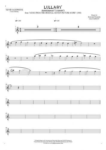 Lullaby - Rosemary's Baby - Noten für Tenor Saxophon - Melodielinie