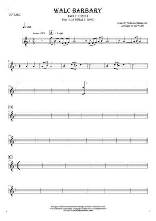 Walc Barbary (Noce i Dnie) - Notes for guitar - guitar 2 part