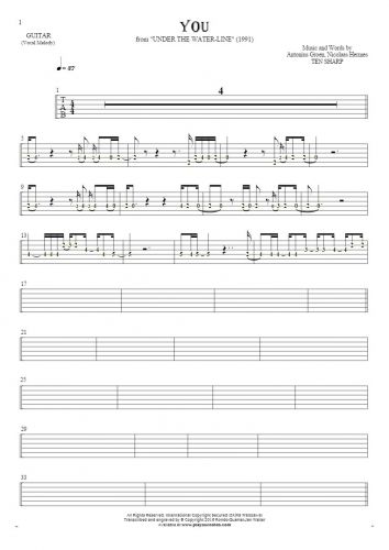 You - Tablature (rhythm. values) for guitar - melody line