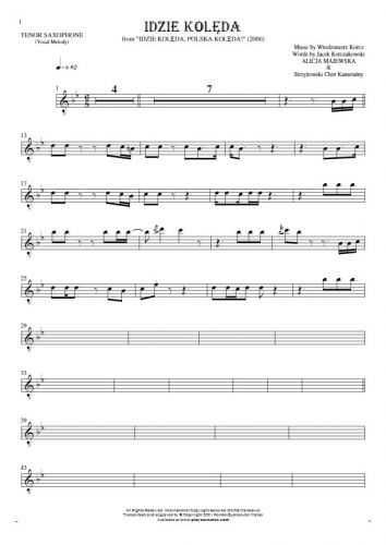 Idzie kolęda - Notes for tenor saxophone - melody line