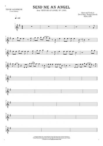 Send Me An Angel - Notes for tenor saxophone - melody line