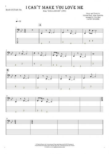 I Can't Make You Love Me - Notes and tablature for bass guitar (5-str.)