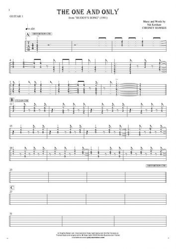 The One And Only - Tablature (rhythm. values) for guitar - guitar 1 part