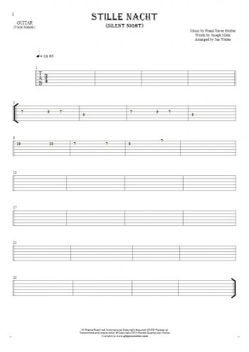 Silent Night - Tablature for guitar - melody line