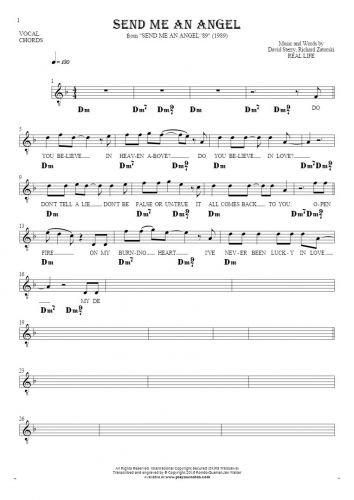 Send Me An Angel - Notes, lyrics and chords for vocal with accompaniment