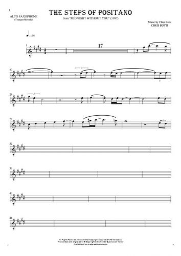 The Steps of Positano - Notes for alto saxophone - trumpet