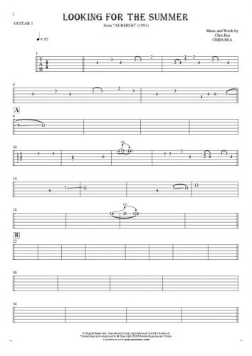 Looking For The Summer - Tablature for guitar - guitar 1 part