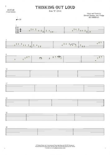 Thinking Out Loud - Tablature for guitar - melody line