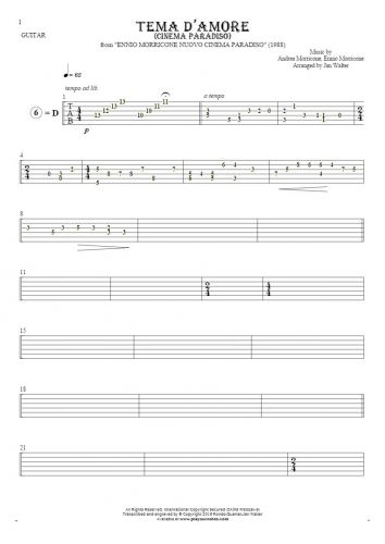 Love Theme (Cinema Paradiso) - Tablature for guitar solo (fingerstyle)