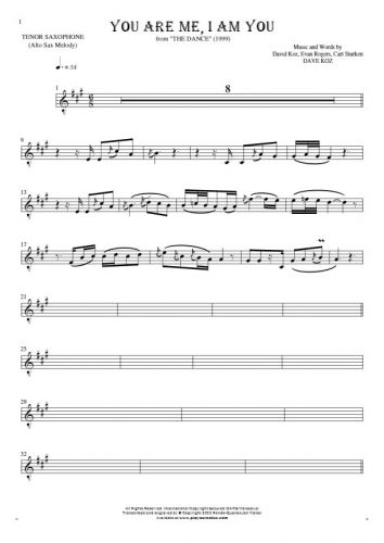 You Are Me, I Am You - Notes for tenor saxophone