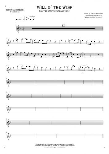 Will O' The Wisp - Notes for tenor saxophone - melody line