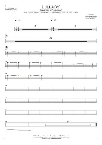 Lullaby - Rosemary's Baby - Tablature (rhythm. values) for bass guitar