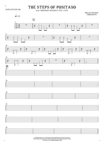 The Steps of Positano - Tablature (rhythm. values) for bass guitar (5-str.)