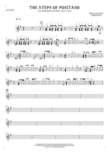 The Steps of Positano - Notes for guitar - guitar 2 part