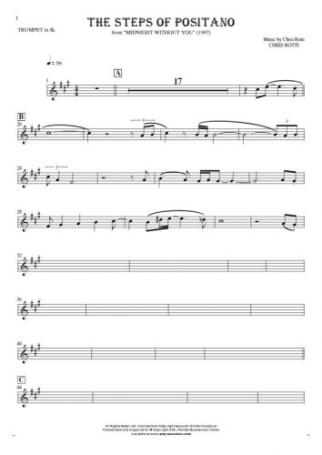The Steps of Positano - Notes for trumpet