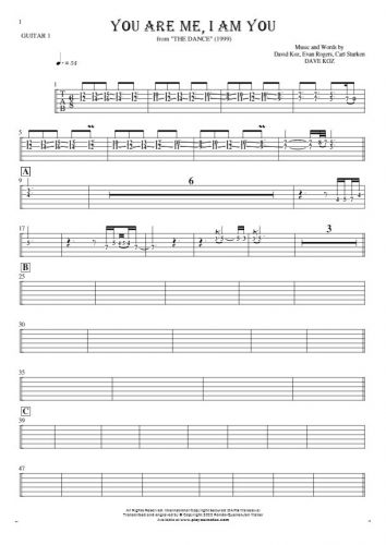 You Are Me, I Am You - Tablature (rhythm. values) for guitar - guitar 1 part