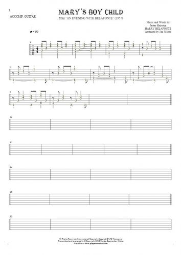 Mary's Boy Child - Tablature (rhythm. values) for guitar - accompaniment
