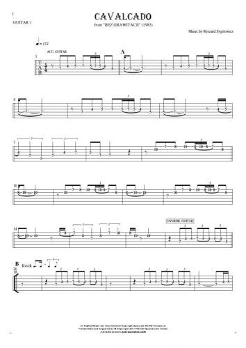Cavalcado - Tablature (rhythm values) for guitar - guitar 1 part