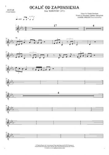 To Save from Oblivion - Notes for guitar - melody line
