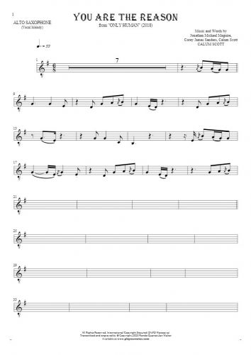 You Are The Reason - Notes for alto saxophone - melody line