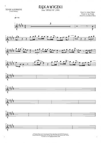 Rękawiczki - Notes for tenor saxophone - melody line