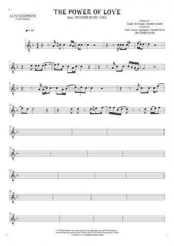 The Power Of Love - Notes for alto saxophone - melody line