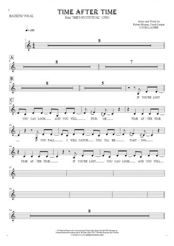 Time After Time - Notes and lyrics for vocal - backing vocals