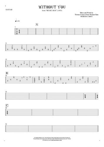 Without You - Tablature for guitar