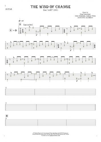 The Wind of Change - Tablature (rhythm. values) for guitar